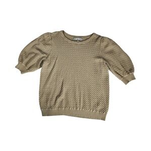 Marled Reunited Clothing Olive Taupe Pointelle‎ Puff Sleeve Sweater Womens Large